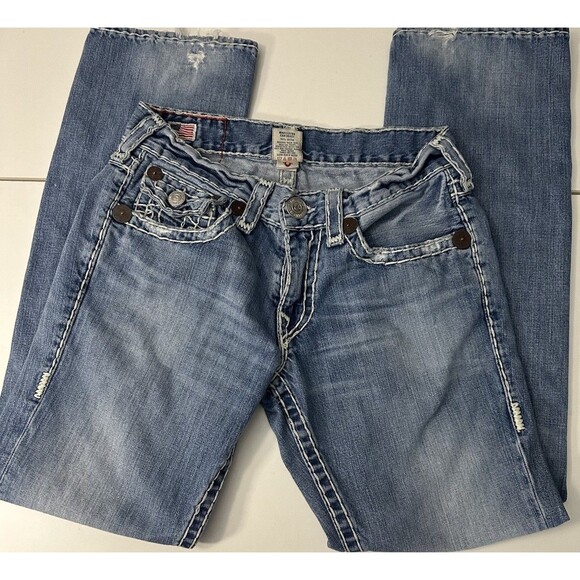 True Religion Ricky Super T White Stitch Jeans Medium Wash Men’s 32X33 Rare - Picture 1 of 9